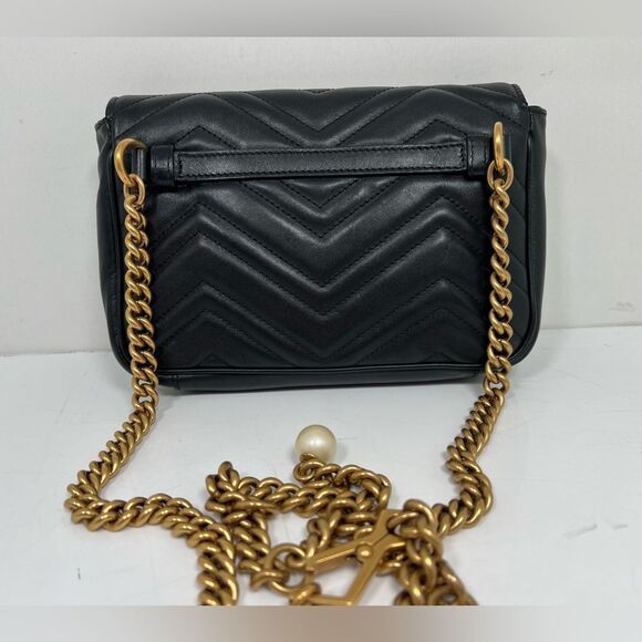 Gucci Off White Matelassé Leather GG Black Marmont Chain Belt Bag - Picture 2 of 10